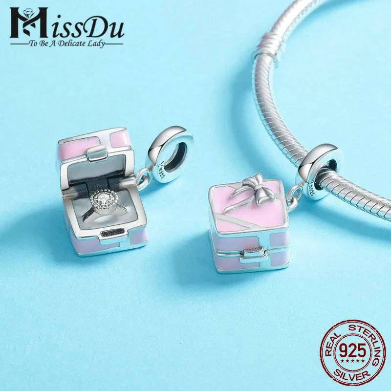 925 пробы 100% серебро романтический розовый коробка Marry Me сюрприз Шарм Подвеска fit