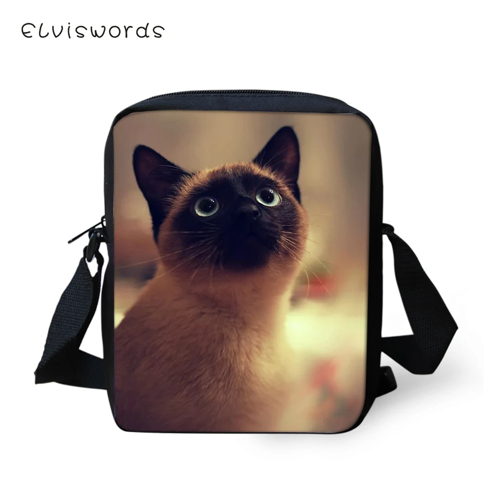 ELVISWORDS женские сумки-мессенджеры Siamese Cat принты женские закрылки модные сумки на плечо Kawaii животный узор дорожные Мини кошельки