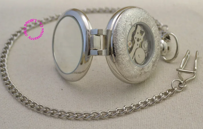 

g Roman Dial Mechanical Skeleton Steel Mens silver Pocket Watch vintage retro ancient fashion Man fob watches glass yellow