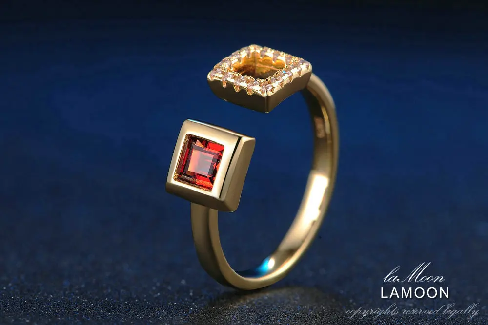 LAMOON 4 мм 0.25ct натуральный квадратный красный гранат регулируемое кольцо 925 пробы серебряные ювелирные изделия для женщин романтическое обручальное кольцо LMRI020