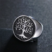 vintage punk tree of life signet solid stainless steel ring biker ring high polished never fade men jewelry