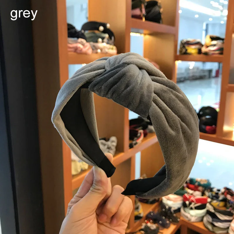grey Модная повязка для волос для девочек, аксессуары для волос с перекрестным узлом в богемном стиле, эластичная винтажная Женская бархатная повязка на голову с бантом - Цвет: grey