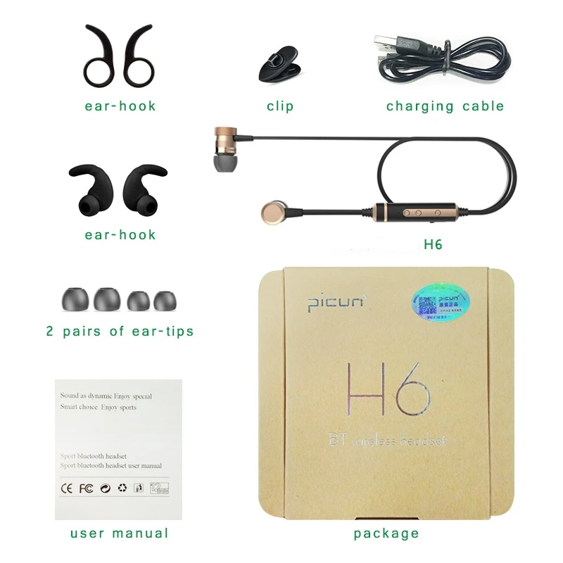 Bluetooth наушники Picun H6 спортивные для бега с микрофоном Беспроводные