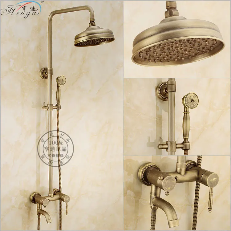Bathroom Retro antique copper Brass Shower Set Wall Mounted Phone Ceramic Handheld Mixer Tap Faucet 3-functions Valve | Обустройство
