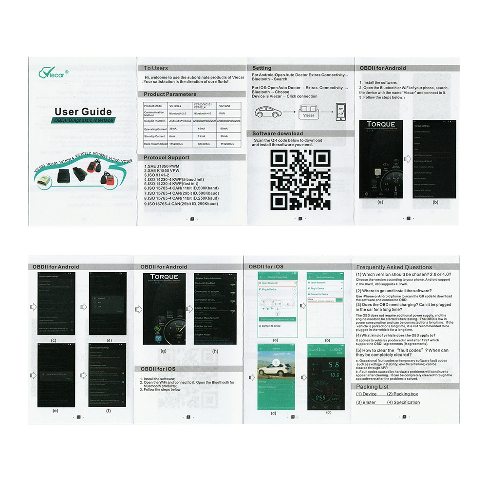 V1.5 ELM327 OBD2 сканер VIECAR Bluetooth 4 0 для Android/IOS/Windows OBD 2 диагностический инструмент