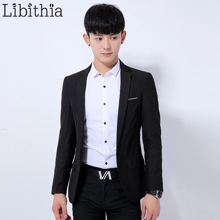 

Men Casual Solid Colors Blazer Jackets Slim Fit One Button Suit Male Business Work Black 2017 New M XL 2XL 3XL All-seasons K305