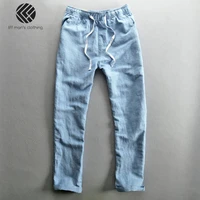 qingshan men summer new fashion brand solid color cotton linen thin straight pants male casual loose simple blue khaki trousers