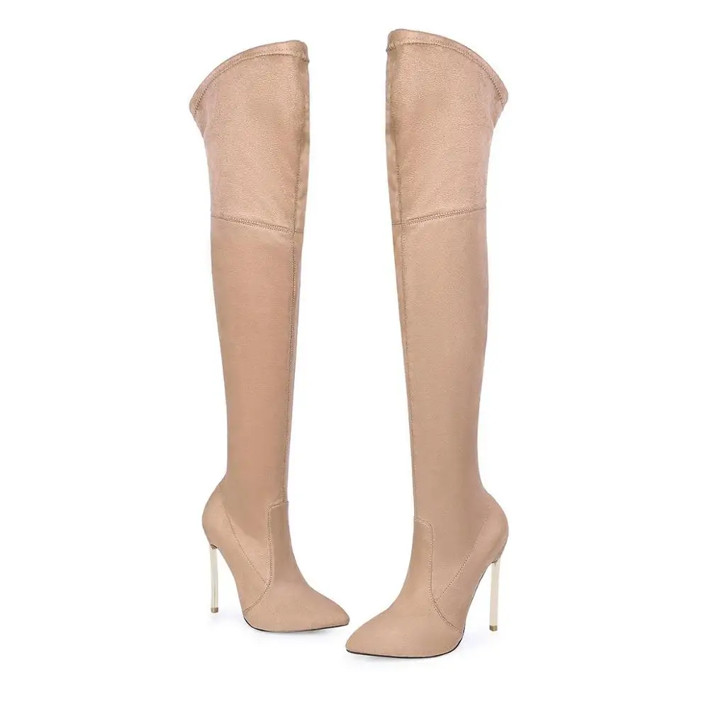 khaki Высокие сапоги до бедра, большой размер 43, Bottines Femme, Сапоги выше колена, высокие сапоги, обувь на высоком каблуке, Chaussure, женские зимние сапоги - Цвет: khaki