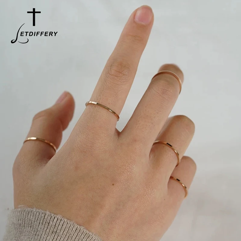 Женское кольцо из нержавеющей стали 1 мм розовое золото|Кольца| |