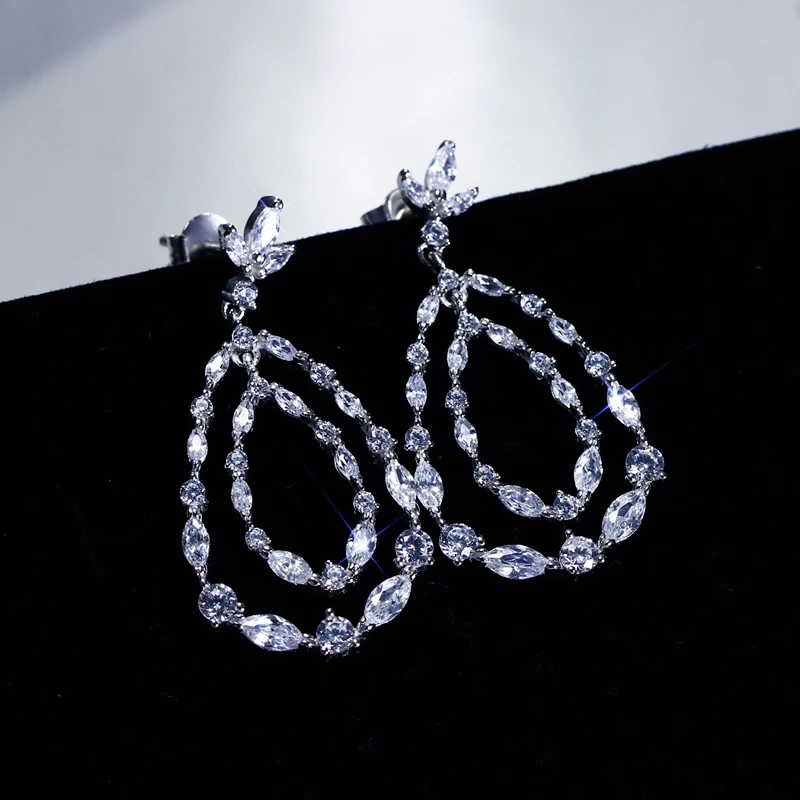 925 серебро Висячие Серьги Сделано с 0.91ct ясно AAA Цирконий Lover Аллергия Бесплатная