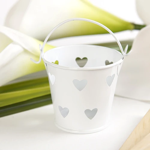 10 х Белый Мини жестяная ведра для конфет с вырезами в форме сердца свадебные