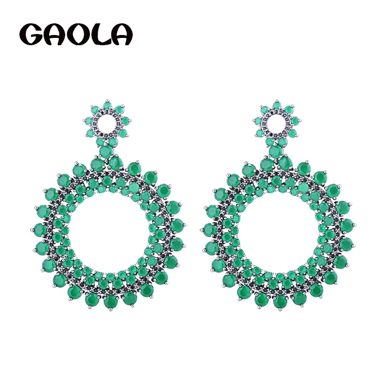 

GAOLA Brand Jewelry Green Cubic Zirconia Plant Shape Dangle Earrings For Women Bijoux GLE7092LY