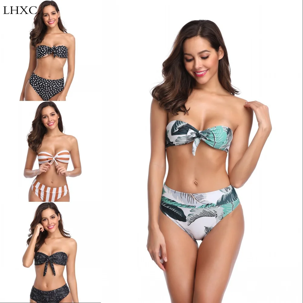 2019 пикантное женское бикини купальник с высокой талией в горошек набор Пуш ап