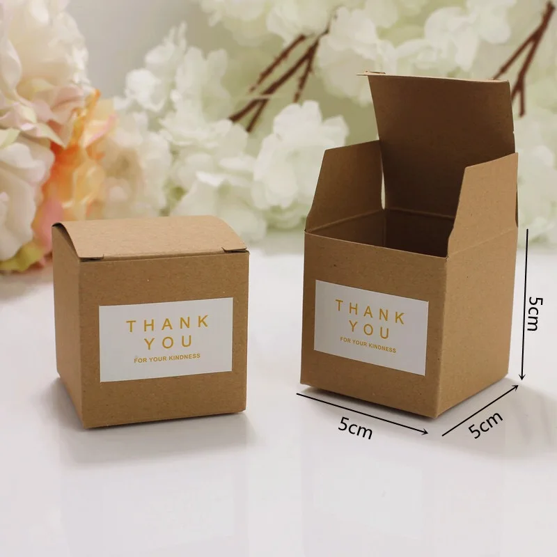 100pcs Kraft Paper Square Candy Box With thank you tag Sticker Rustic Wedding Favors Bag Party Gift Boxes | Дом и сад