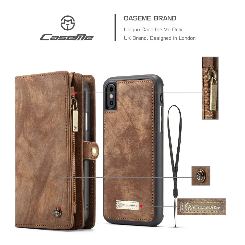 

Кожаный чехол-книжка CaseMe для iPhone X Xs XR 11 12 13 Pro Max, Многофункциональный магнитный чехол для сотового телефона iPhone 7 8 Plus 10
