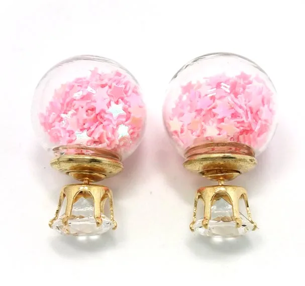 1 pair hot design fashion brand jewelry double sides stud earring for women cute gold color crown glass earings Christmas gift | Украшения