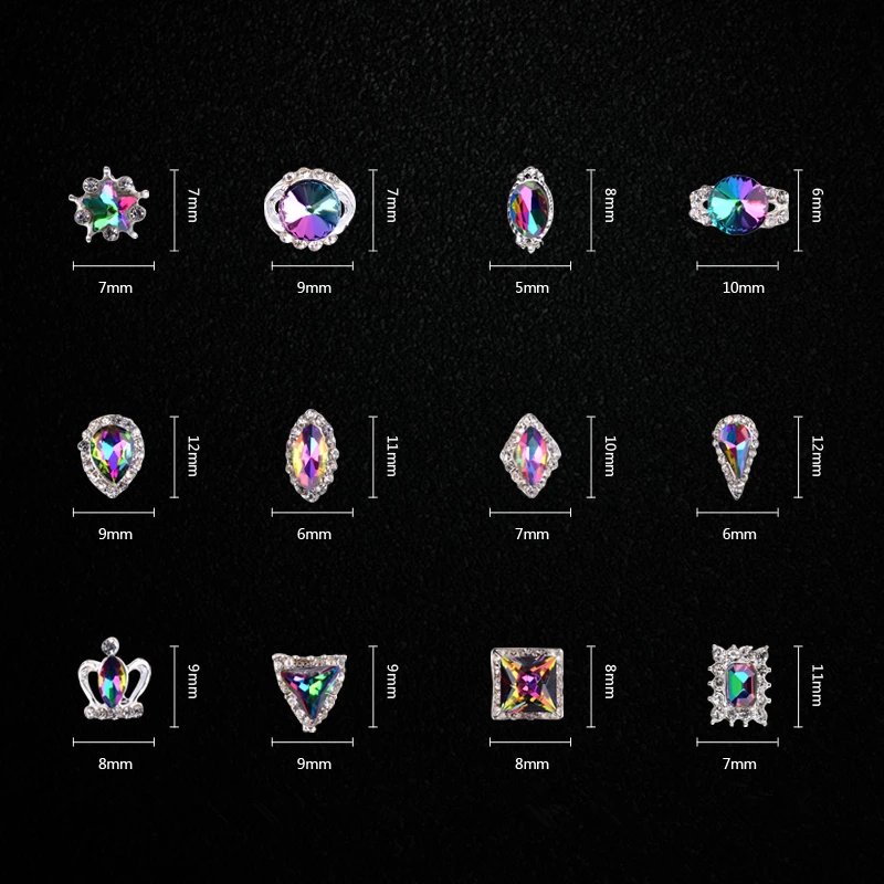 Стразы стеклянные с кристаллами и пламенем 12 видов|nail art decorations|rhinestone gemsab rhinestones |