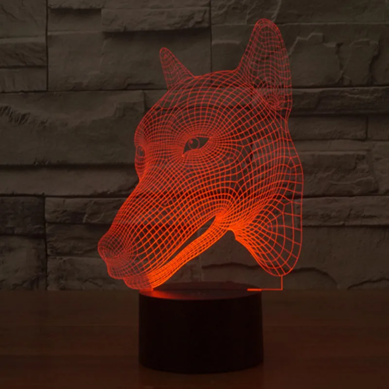 Ночной 3D светильник с головой собаки 7 цветов светодиодный USB зарядкой|light tent