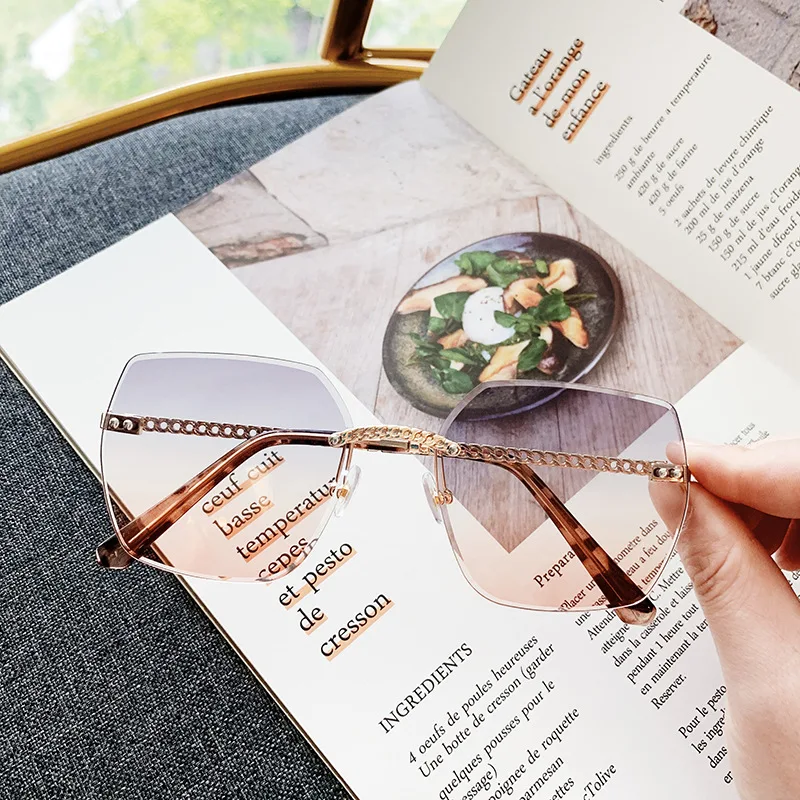 Женские квадратные градиентные солнцезащитные очки FEISHINI без оправы цвет в