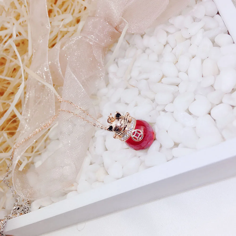 Женская цепочка для ключицы Lucky Red Cat Золотое и серебряное ожерелье с красным