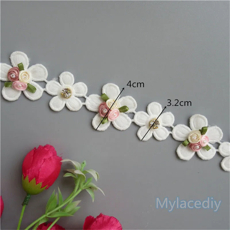 1 метр 4 см хлопок жемчуг алмаз цветок кружевной край отделка лента ткань вышитая