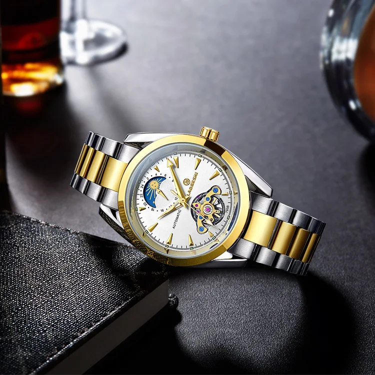 Laogeshi Элитный бренд Tourbillon водонепроницаемые часы Мужские автоматические