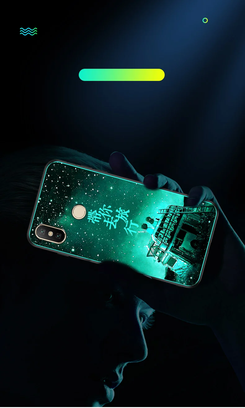 For Xiaomi Mi A2 Lite Case Luxury Luminous Pattern Hard Tempered Glass Protect Back Cover for xiaomi mi a2 lite phone shell |