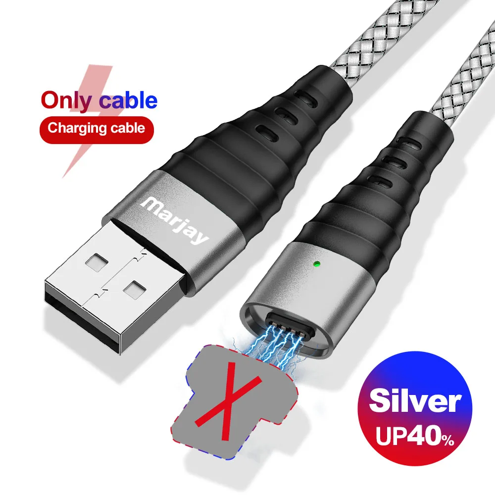 Sliver Cable No Plug Магнитный зарядный кабель Marjay Micro USB кабель для iPhone 7 8 X XS MAX Magnet charger usb type C кабель 3A провод для быстрого заряда шнур - Цвет: Sliver Cable No Plug