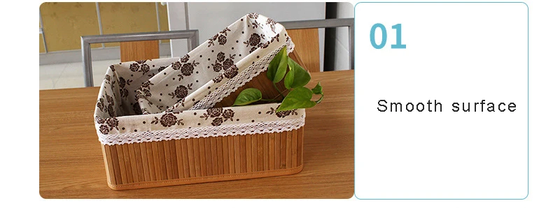 Home Weaving Storage Basket Bamboo Handmade Cotton Material Grocery Snacks Toy Storage Basket Collapsible Desktop Organizer