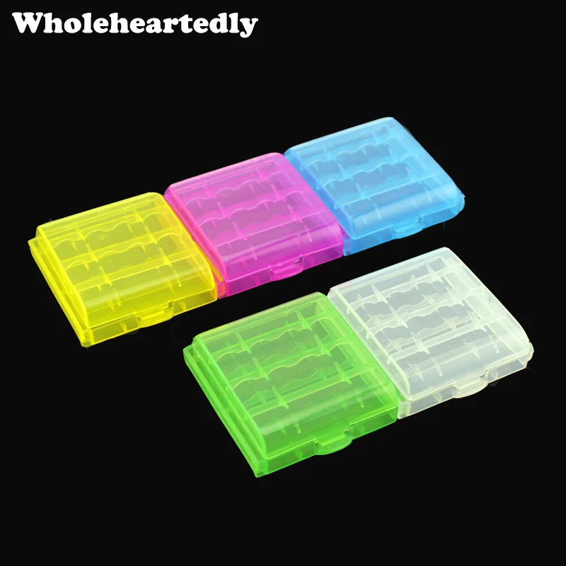 Newest 5pcs/lot Colorful Battery Holder Case 4 AA AAA Hard Plastic Storage Box Cover For 14500 10440 Battery Organizer Container
