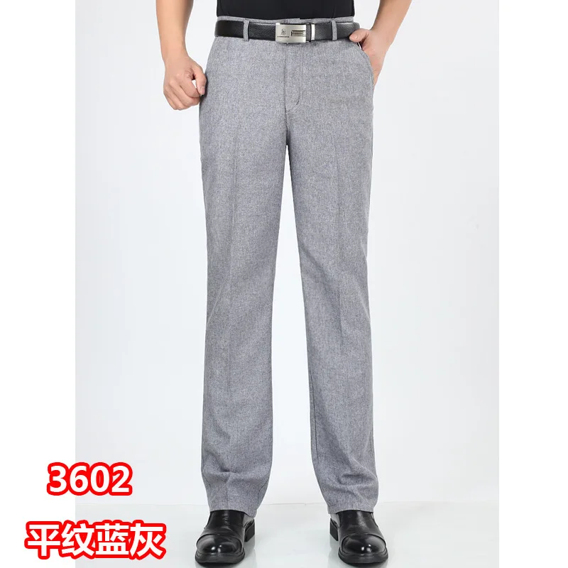 3602 blue grey Летние тонкие мужские льняные хлопковые брюки, мужские брюки с высокой талией, свободные деловые брюки, прямые повседневные мужские длинные брюки - Цвет: 3602 blue grey