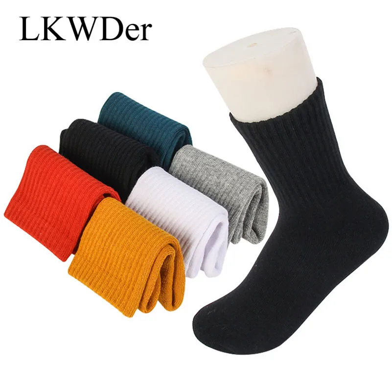 

LKWDer 3pairs Womens Socks Winter Korean Fashion White Black Solid Color Thicken Terry Bottom Tube Socks Women Cotton Sock Meias