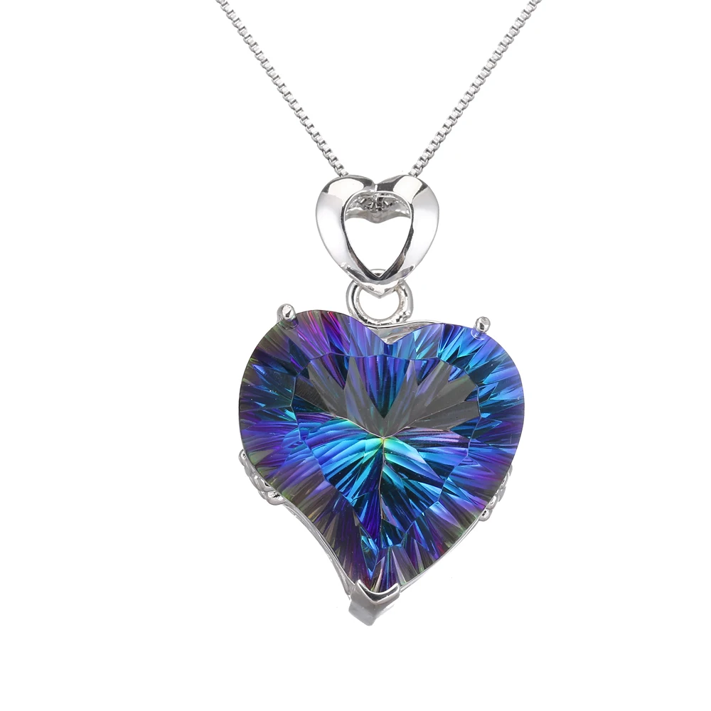 Цепочка с подвеской в виде сердца серебристого цвета|rainbow fire|heart 925925 sterling silver heart |