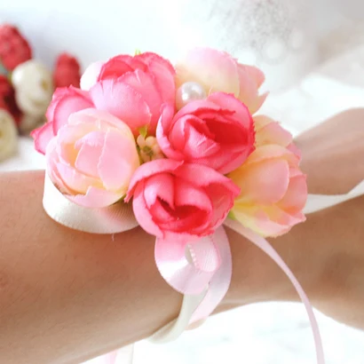 

Wholesale 20PCS 7CM Pink Artificial Roses For DIY Wedding Bouquet Wrist Roses Flowers