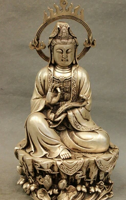 

voge S3590 12 " China prata budismo RuYi Kwan - Yin deusa Guan Yin Crafts Home Furnishing Arts pure copper