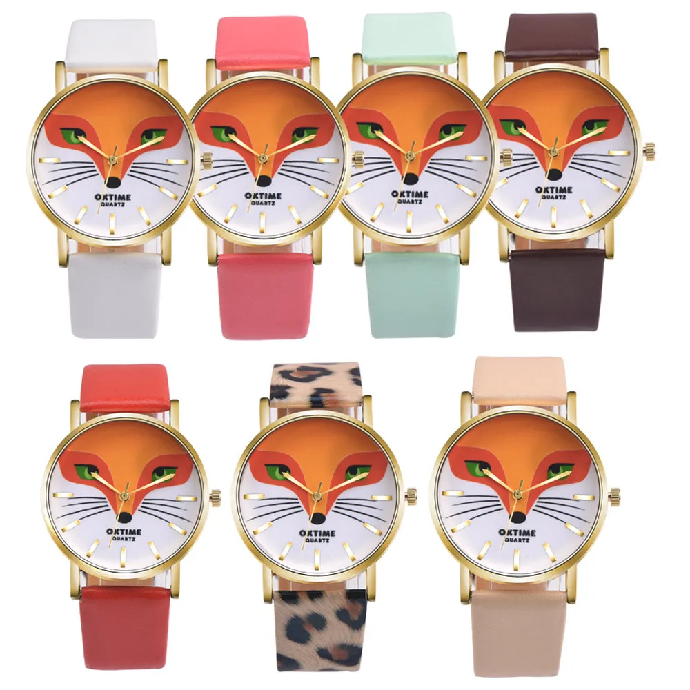 

Halloween novelty watch ladies retro cartoon fox design watch famous brand leather strap quartz watch 5*