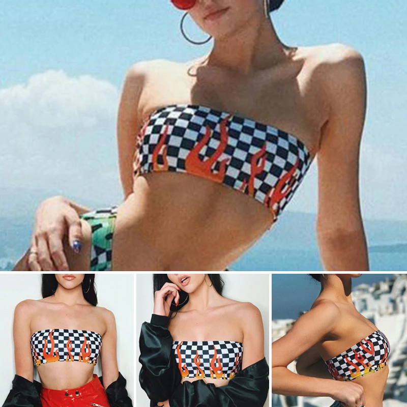 2018 Новый сексуальный женский бюстгальтер топ с пламенными квадратами
