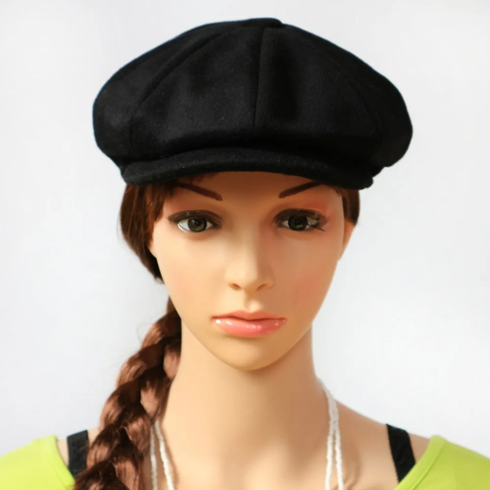 Boolawdee чистый шерстяные восьмиугольная черный Newsboy Cap для пожилых художник и шляпу