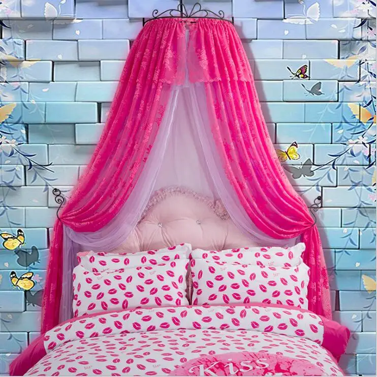 New Luxury palace princess mosquito net pink bed mantle bed curtain bed valance insect screen lace hollow wrought iron bed frame