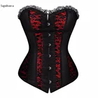 Кружевная отделка Sapubonva, Цветочный корсет, викторианское нижнее белье, черно-красные корсеты, бюстье, костюм, Бурлеск, корсет