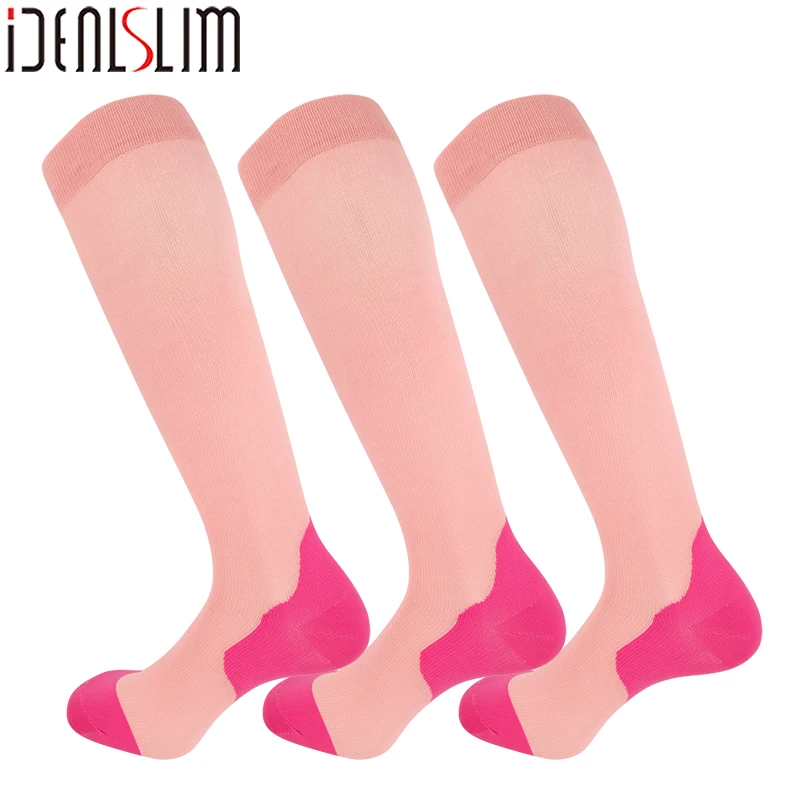 Pink IDEALSLIM 3 пары компрессионные подошвенные модные носки Йога носки женские носки для бега - Цвет: Pink