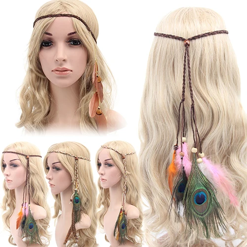 Женская повязка на голову с перьями в стиле бохо |