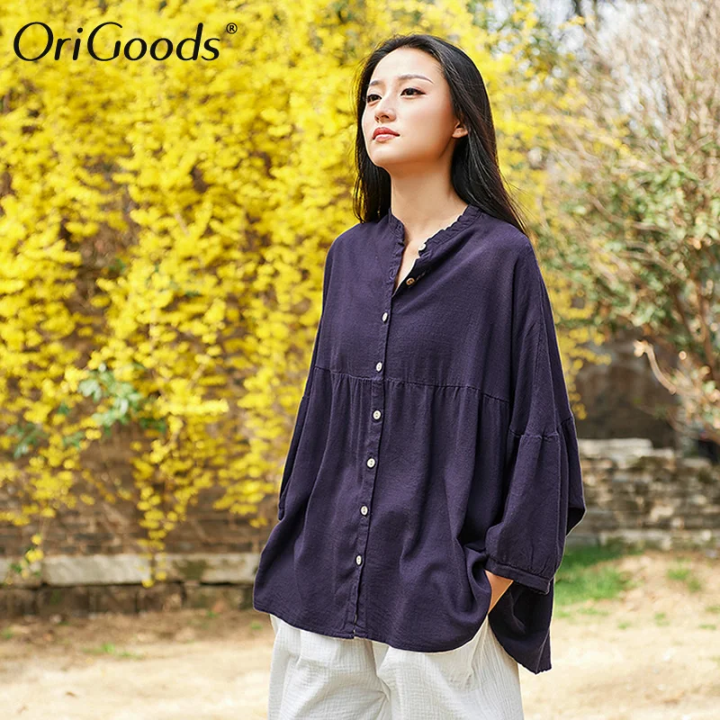 Женская льняная рубашка-оверсайз в китайском стиле | одежда