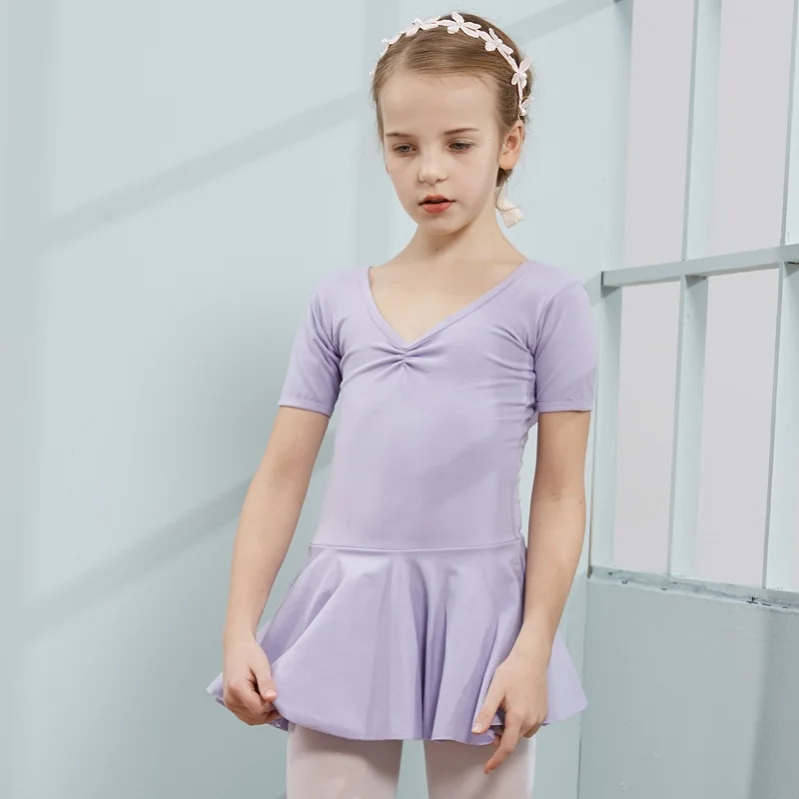 Lavender Purple Платье для танцев из чесаного хлопка; балетное платье-пачка для девочек; детское балетное трико с короткими рукавами из тюля для балерины - Цвет: Lavender Purple