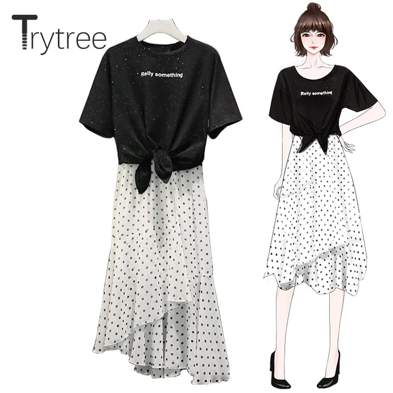 Trytree летний осенний Женский комплект из двух предметов в горошек повседневные