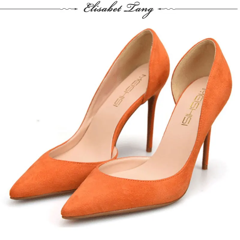 10cm heel Orange ElisabetTang красные свадебные туфли-лодочки черного цвета на высоком каблуке из флока и кожи туфли-лодочки от D’Orsay женская обувь открытые туфли на высоком каблуке обувь для вечеринок Размеры; большие размеры 32-46 - Цвет: 10cm heel Orange