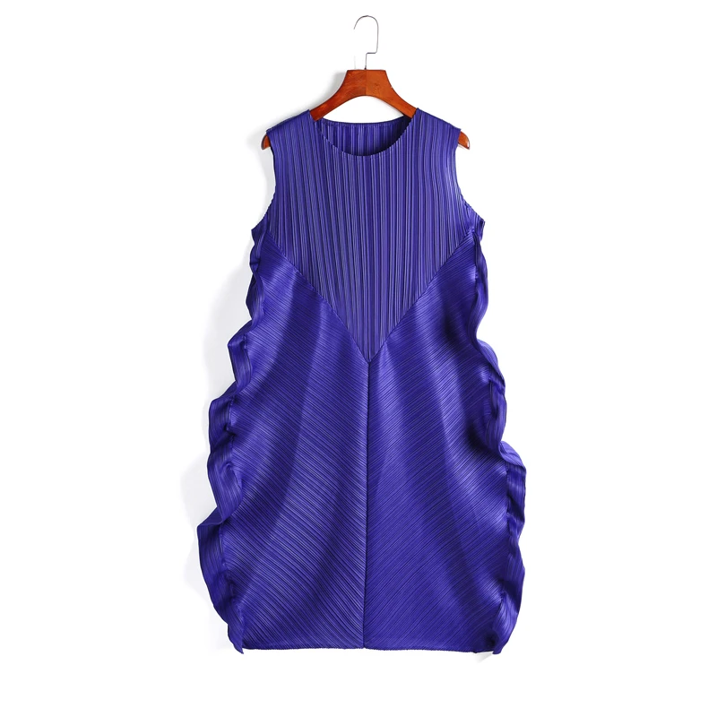 Blue Changpleat новые летние женские платья miяк плиссированные модные дизайнерские без рукавов однотонные Свободные Большие размеры женские платья Tide D890 - Цвет: Blue