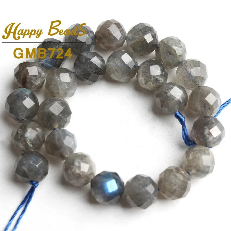 Natural Gem Faceted Grey Labradorite Stone Beads Loose Spacer For Jewelry Making DIY Bracelet Necklace 7.5inches 6mm/8mm | Украшения и