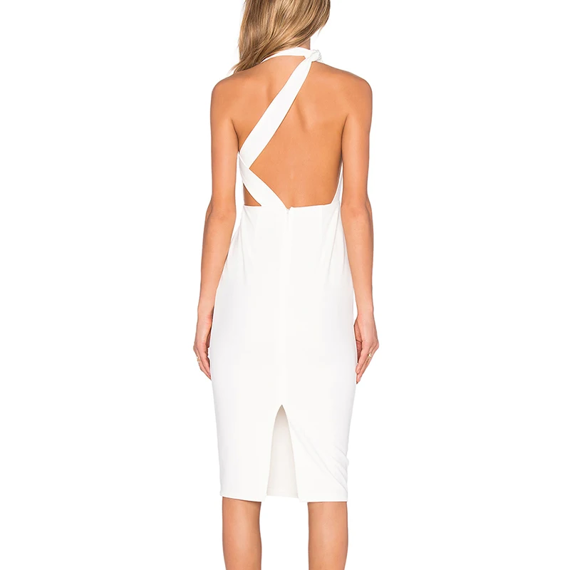

Beateen 2019 New Sexy Halter Asymmetric Neckline Sleeveless Backless Cut Out Back Split Women Fashion Bodycon Party Midi Dress