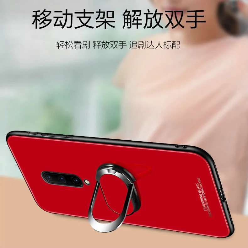 Для OnePlus 7 Pro Чехол из твердого закаленного стекла с кольцом-подставкой Магнитный защитный чехол на заднюю панель для one plus 7 pro полный Чехол
